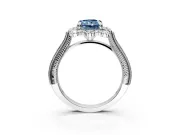 Milgrain Halo Engagement Ring Setting for Fancy Blue Radiant Cut Center with Bezel Point Accents and Prong Head in White Gold