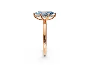 Hidden Halo Engagement Ring Setting for Fancy Blue Marquise Center with Thin Round-Wire Band and Prong Head in Rose Gold
