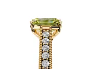 Solitaire Engagement Ring Setting for Fancy Yellow Emerald Cut Center with Engraved Pave Band and Prong Head in Yellow Gold