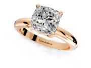 Solitaire Engagement Ring Setting for Cushion Cut Center with Wire Band and Prong Head in Rose Gold