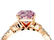 Leaf Motif Engagement Ring Setting for Fancy Pink Cushion Cut Center with Pave Band and Prong Head in Rose Gold