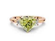3 Stone Engagement Ring Setting for Fancy Yellow Heart-Shaped Center with Wide Plain Band and Prong Head in Rose Gold