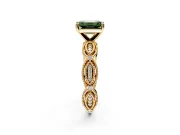 Solitaire Engagement Ring Setting for Fancy Green Emerald Cut Center with Marquise Panel Band and Prong Head in Yellow Gold