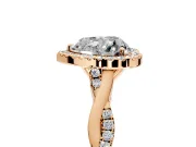 Halo Engagement Ring Setting for Heart-Shaped Center with Twist Band and Prong Head in Rose Gold