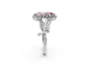 Halo Engagement Ring Setting for Fancy Pink Marquise Center with Leaf Motif Split Shank and Prong Head in Platinum