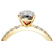 Solitaire Engagement Ring Setting for Emerald Cut Center with Fine Pave Band and Claw Prong Head in Yellow Gold