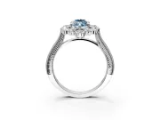 Milgrain Halo Engagement Ring Setting for Fancy Blue Marquise Center with Bezel Point Accents and Prong Head in Sterling Silver