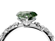 Cluster Engagement Ring Setting for Fancy Green Heart-Shaped Center with Round Cut Accent Band and Prong Head in Sterling Silver