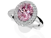 Halo Engagement Ring Setting for Fancy Pink Oval Center with Plain Tapered Band and Prong Head in Platinum