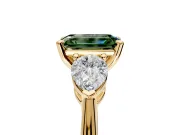 3 Stone Engagement Ring Setting for Fancy Green Emerald Cut Center with Large Pear-Shaped Accents and Prong Head in Yellow Gold