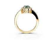 Halo Engagement Ring Setting for Fancy Green Oval Center with Heart-Shaped Openwork, Pave Band and Prong Head in Yellow Gold
