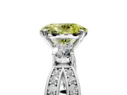 3 Stone Engagement Ring Setting for Fancy Yellow Oval Center with Pave Twist Band and Prong Head in Platinum