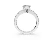 Solitaire Engagement Ring Setting for Cushion Cut Center with Single Row Accent Band and Prong Head in Sterling Silver