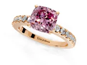 Solitaire Engagement Ring Setting for Fancy Pink Cushion Cut Center with Single Row Accent Band and Prong Head in Rose Gold