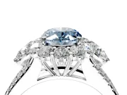 Halo Engagement Ring Setting for Fancy Blue Oval Center with Two-Strand Split Shank and Prong Head in Sterling Silver