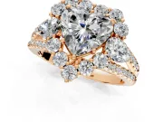 Halo Engagement Ring Setting for Heart-Shaped Center with Two-Strand Split Shank and Prong Head in Rose Gold