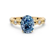 Solitaire Engagement Ring Setting for Fancy Blue Oval Center with Beaded Bezel Station Band and Prong Head in Yellow Gold