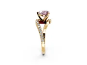 Solitaire Engagement Ring Setting for Fancy Pink Heart-Shaped Center with Pave Bypass Swirl Band and Prong Head in Yellow Gold