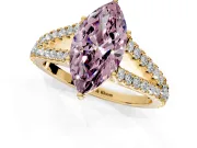 Solitaire Engagement Ring Setting for Fancy Pink Marquise Center with Pave Split Shank and Prong Head in Yellow Gold