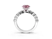 Shared-Prong Engagement Ring Setting for Fancy Pink Round Cut Center with Graduated Accents and Prong Head in White Gold