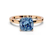 Solitaire Engagement Ring Setting for Fancy Blue Cushion Cut Center with Thin Rounded Plain Band and Prong Head in Rose Gold
