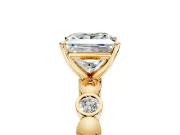 Solitaire Engagement Ring Setting for Princess Cut Center with Beaded Bezel Station Band and Prong Head in Yellow Gold