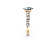 Shared-Prong Engagement Ring Setting for Fancy Blue Oval Center with Graduated Accents and Prong Head in Yellow Gold