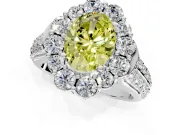 Large Accent Halo Engagement Ring Setting for Fancy Yellow Oval Center with Pave Split Shank and Prong Head in Platinum