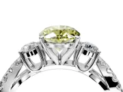3 Stone Engagement Ring Setting for Fancy Yellow Oval Center with Pave Split Shank and Prong Head in Platinum