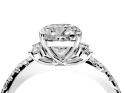 Paired Accent Engagement Ring Setting for Cushion Cut Center with Pave Band and Prong Head in Sterling Silver