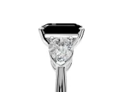 3 Stone Engagement Ring Setting for Fancy Black Emerald Cut Center with Large Pear-Shaped Accents and Prong Head in Platinum