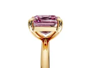 Low-Set Solitaire Engagement Ring Setting for Fancy Pink Asscher Cut Center with Thin Plain Band and Prong Head in Yellow Gold