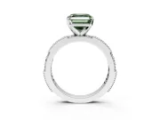 Solitaire Engagement Ring Setting for Fancy Green Asscher Cut Center with Milgrain-Edged Pave Band and Prong Head in Sterling Silver