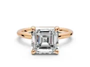 Low-Set Solitaire Engagement Ring Setting for Asscher Cut Center with Thin Plain Band and Prong Head in Rose Gold