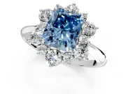 Small-Accent Cluster Halo Engagement Ring Setting for Fancy Blue Radiant Cut Center with Plain Band and Prong Head in Sterling Silver