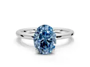 Hidden Halo Engagement Ring Setting for Fancy Blue Oval Center with Thin Rounded Band and Prong Head in Platinum