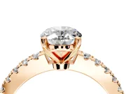 Solitaire Engagement Ring Setting for Oval Center with Single Row Accent Band and Prong Head in Rose Gold