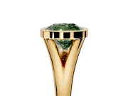 Solitaire Engagement Ring Setting for Fancy Green Cushion Cut Center with V Split Shank and Bezel Head in Yellow Gold