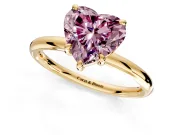 Low-Set Solitaire Engagement Ring Setting for Fancy Pink Heart-Shaped Center with Thin Plain Band and Prong Head in Yellow Gold