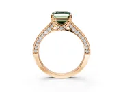 Solitaire Engagement Ring Setting for Fancy Green Asscher Cut Center with Milgrain-Framed Pave Band and Prong Head in Rose Gold