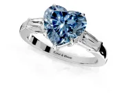 3 Stone Engagement Ring Setting for Fancy Blue Heart-Shaped Center with Baguette Accents and Prong Head in White Gold