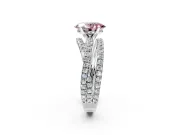 Solitaire Engagement Ring Setting for Fancy Pink Oval Center with Woven 3-Strand Pave Band and Prong Head in Sterling Silver