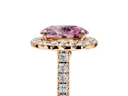 Halo Engagement Ring Setting for Fancy Pink Oval Center with Narrowing Pave Band and Prong Head in Rose Gold