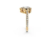 Accent Halo Engagement Ring Setting for Pear-Shaped Center with Full-Length Pave Band and Prong Head in Yellow Gold