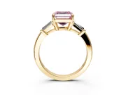 3 Stone Engagement Ring Setting for Fancy Pink Asscher Cut Center with Baguette Accents and Prong Head in Yellow Gold