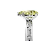 Solitaire Engagement Ring Setting for Fancy Yellow Pear-Shaped Center with Channel Baguette Band and Prong Head in Platinum