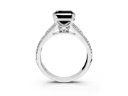 Solitaire Engagement Ring Setting for Fancy Black Asscher Cut Center with Pave Rail Split Shank and Prong Head in White Gold