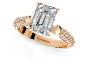 Solitaire Engagement Ring Setting for Emerald Cut Center with Multi-Row Accents and Prong Head in Rose Gold