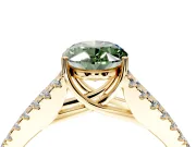 Solitaire Engagement Ring Setting for Fancy Green Oval Center with Pave Split Shank and Prong Head in Yellow Gold
