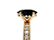 Milgrain Pave Engagement Ring Setting for Fancy Black Oval Center with Accent Band and Prong Head in Yellow Gold